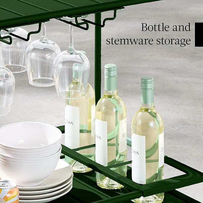Best Choice Products Rolling Bar Cart, Mobile Home Bar Serving Cart, Serving Station w/ 2 Tier Shelves, Wine Rack, Lockable Wheels - Deep Green