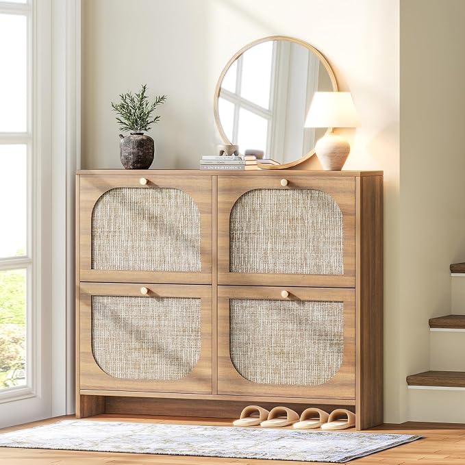 Nicetree Shoe Cabinet Storage for Entryway, Narrow Shoe Organizers with 4 Flip Drawers, Freestanding Large Shoe Rack with 3-Tier Adjustable Shelves for Hallway Entryway Foyer