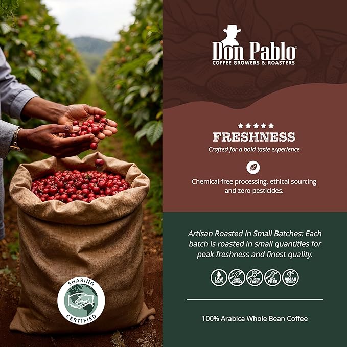 Don Pablo Signature Blend - Limited Edition Dark Roast Gourmet Coffee, 100% Arabica Whole Bean, Non-GMO, Low Acidity, 5 Pound (5 lb) Bag