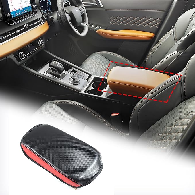 Center Console Armrest Cover Compatible with Mitsubishi Outlander 2022 2023 2024, Waterproof Armrest Arm Rest Cap Trim, Leather Center Console Lid Cushion Pad (Red)
