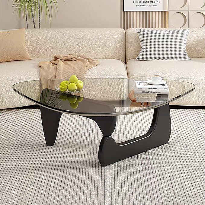 Glass Coffee Table, Mid Century Modern Coffee Table, Coffee Table for Living Room Center Table Suitable for Bedroom Living Room Reception Office Tables (Black/Transparent, Large)