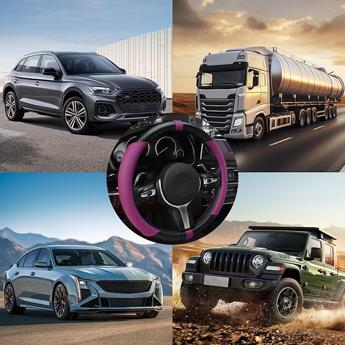 Car Steering Wheel Cover, 15Inch Universal Breathable Car Steering Wheel Protector, Anti-Slip Soft Car Decor for Men Women, Automotive Interior Accessories Fit Vehicle SUV Truck RV (Purple)