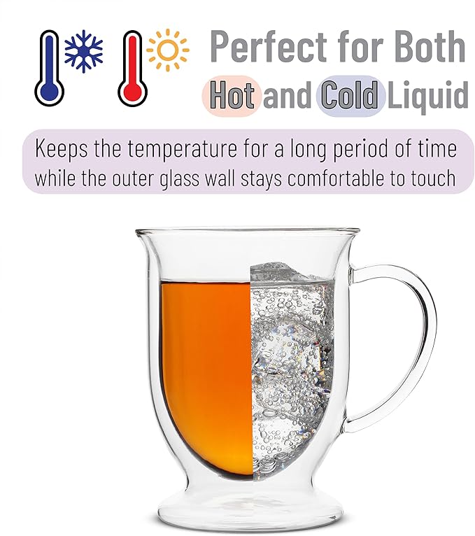 BTaT- Double Walled Glass Coffee Mugs, 12 oz, Set of 4, Glass Coffee Cups with Handle, Insulated Clear Coffee Mug for Hot and Cold Beverages, Cappuccino, Latte, Tea, Americano, Microwave Safe