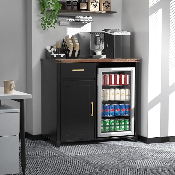 GDLF Coffee Bar with Mini Fridge Space, Mini Fridge Cabinet Stand，Liquor Wine Cabinet for Dorm, Kitchen or Office, 39.4" W X 20.9" D Tabletop