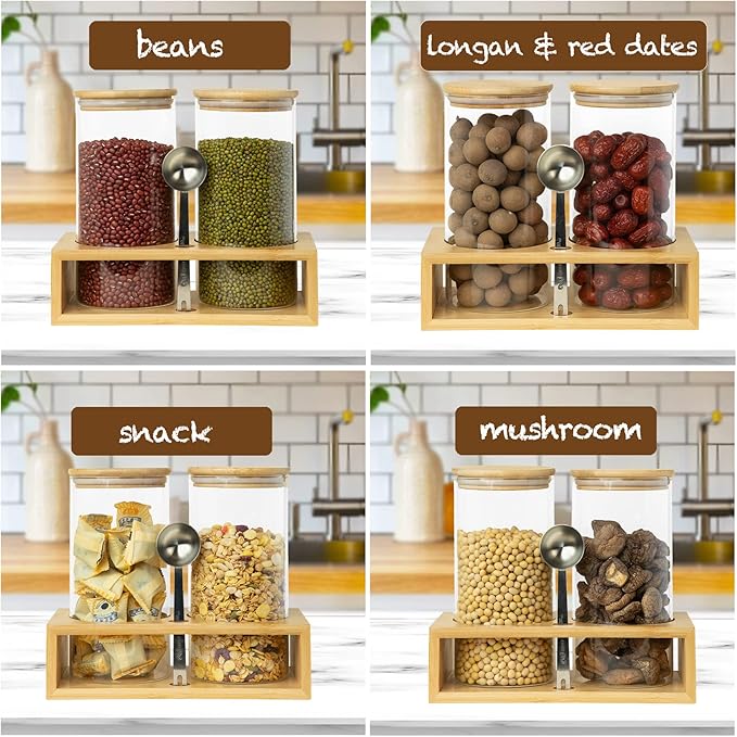 Glass Coffee Containers With Shelf - Coffee Bar Organizer And Accessories, Coffee Jars With Spoon, 2x 49oz Airtight Sealed Coffee Canister For Coffee Bean, Ground Coffee, Nuts
