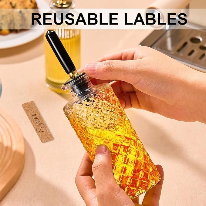 Glass Coffee Syrup Dispenser Bottles Set - 2 Pack, 5 OZ with Metal Pour Spouts and Labels, Perfect for Maple, Honey Syrup & Oil