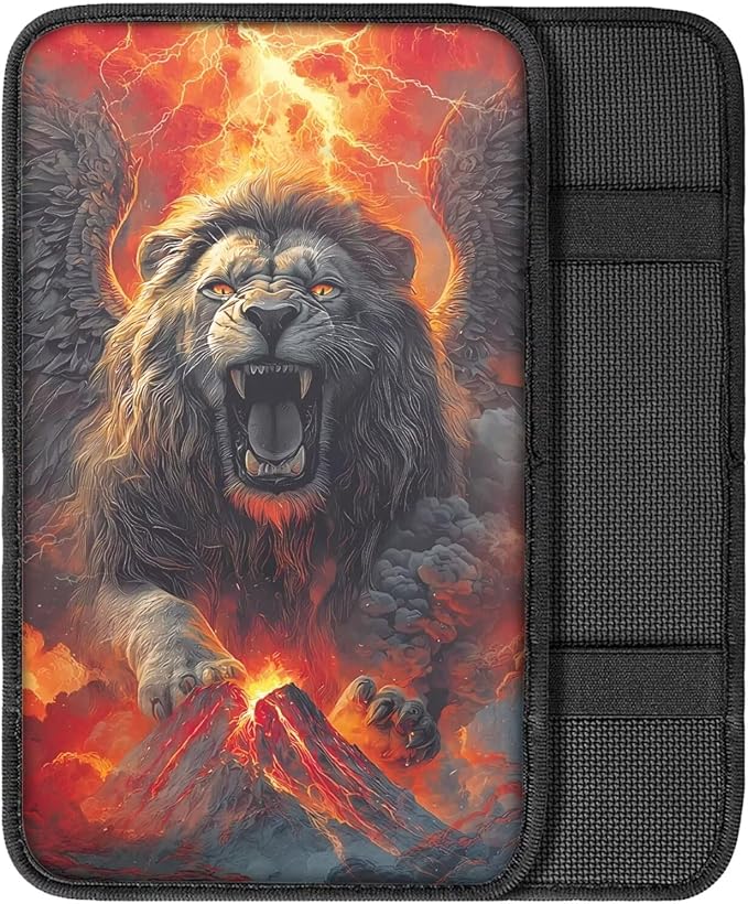 Lion Print Car Center Console Armrest Cover Dust-Proof Decorative Armrest Box Protector Cushion Pad for Most Vehicles, Universal Fits