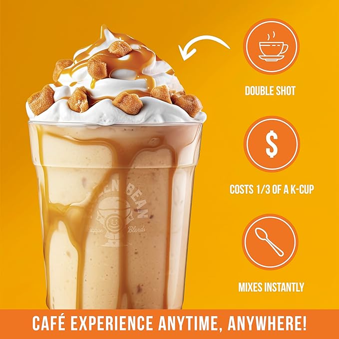 The Frozen Bean Caramel Macchiato Frappe & Latte Instant Mix (10 Sticks), Made with Arabica Coffee, Double Shot Caffeine, Low Sugar & Premium Ingredients, Hot, Iced, or Blended Drinks