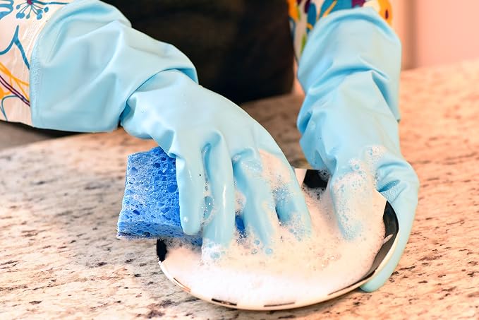 Finnhomy Household Gloves Latex free cleaning Gloves with soft fiber lining extra long cuff 15" and Vinyl Textured Grip 2 PairSmall, Mixed