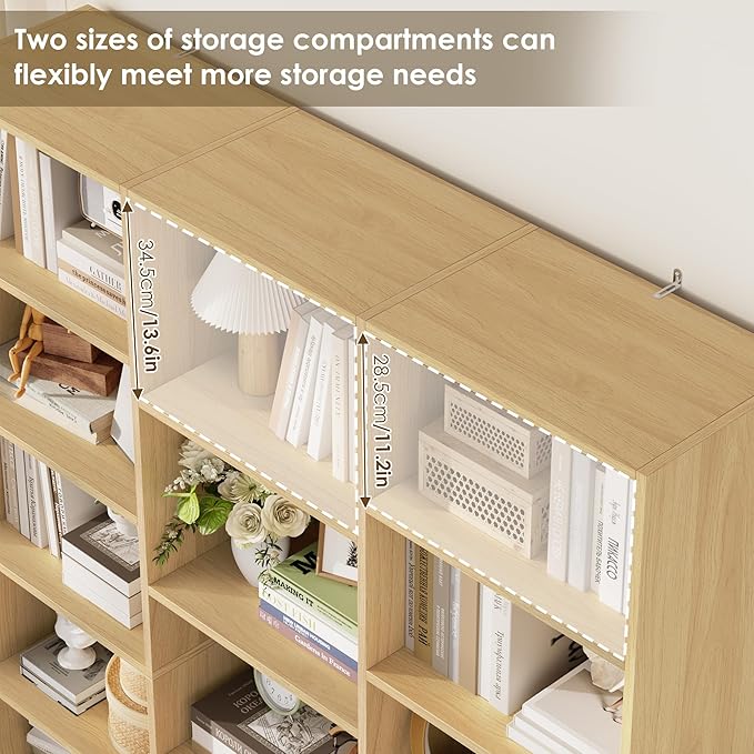 FACBOTALL Triple Wide Bookshelf, 6 Tier Large Bookshelf, Bookcase with 17 Open Display Shelves, 74'' Tall Bookcases and Bookshelves for Living Room, Home Office, Library, Natural