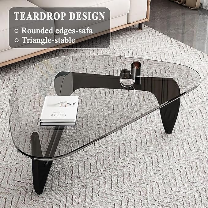 Glass Coffee Table, Mid Century Modern Coffee Table, Coffee Table for Living Room Center Table Suitable for Bedroom Living Room Reception Office Tables (Black/Transparent, Large)