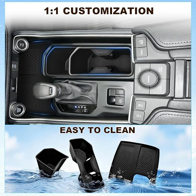 TPE Anti-Slip Cup Holder Insert & Silicone Wireless Charging Non-Slip Mat 2pcs for 2024 2025 2026 Toyota Grand Highlander Accessories Anti-Drop & Anti-Rattle for Grand Highlander Hybrid Black