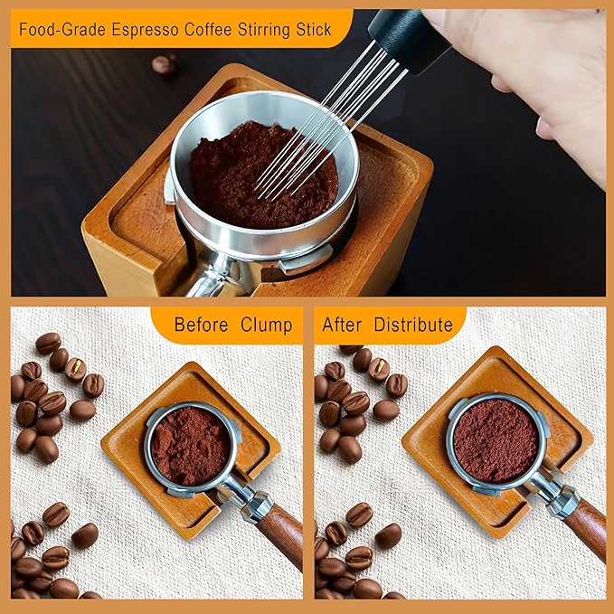 51mm Espresso Accessories Kit, 4 PCS 51mm Coffee Distributor Espresso Coffee Tamper Leveler with WDT Tool, Dosing Funnel and Espresso Puck Screen for Bottomless Portafilter (51mm)