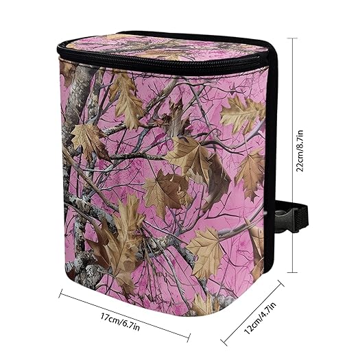 Pink Camo Hunting Car Trash Can with Adjustable Straps Woodland Forest Collapsible Multipurpose Car Trash Bin Bag Automotive Accessories