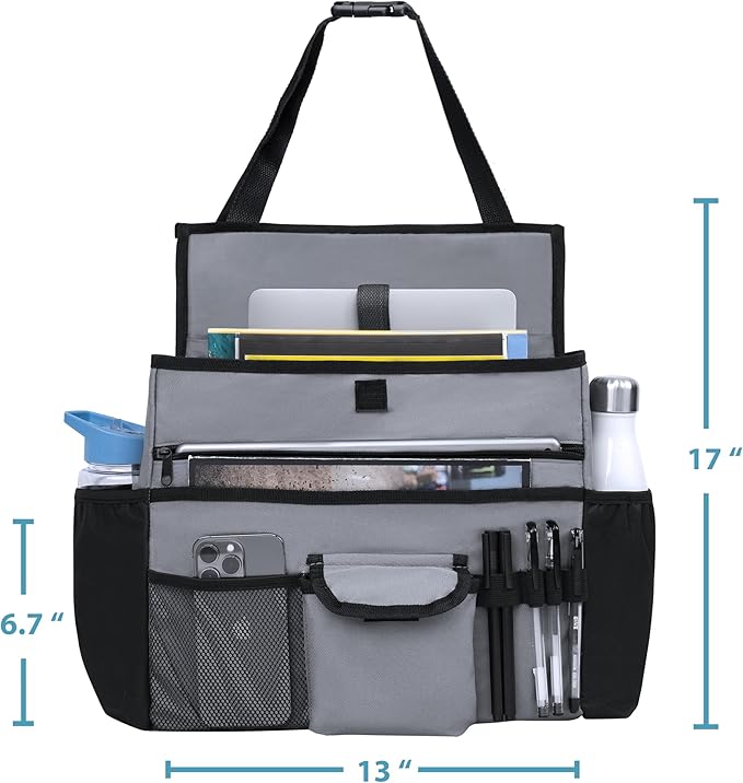 Elantrip Car Front Seat Organizer, Back Seat Storage with Adjustable Straps Truck Seat Organizers for Delivery Drive, Office File, Passenger Seat Gray