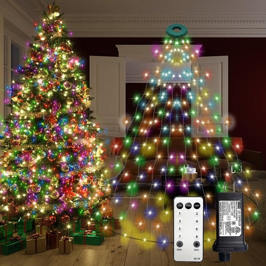 VIL Christmas Tree Lights, 8.2Ft 16 Line 448 LED, Dimmable Multicolor Waterfall String Light, Model SW-LSL-2.5-448