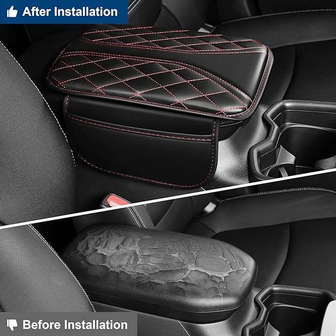 Car Center Console Cover Fit for Volkswagen Jetta Waterproof Console Cover with 2 Storage Bags Leather Armrest Cover Scratch & Wear Resistant(Black)