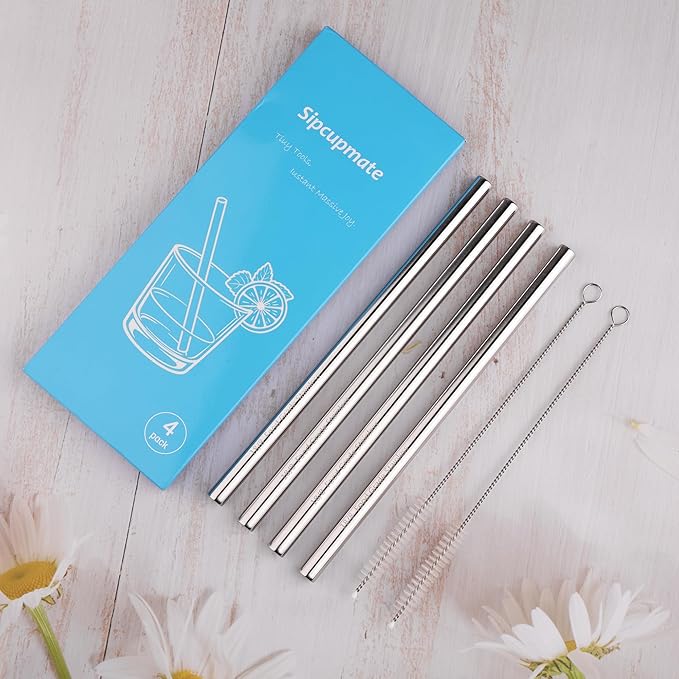 Metal Straw Replacement Set Compatible with Owala Water Bottle 40 oz, Includes 4 Stainless Steel Straws & 2 Brushes, Premium Accessories for Owala Bottles