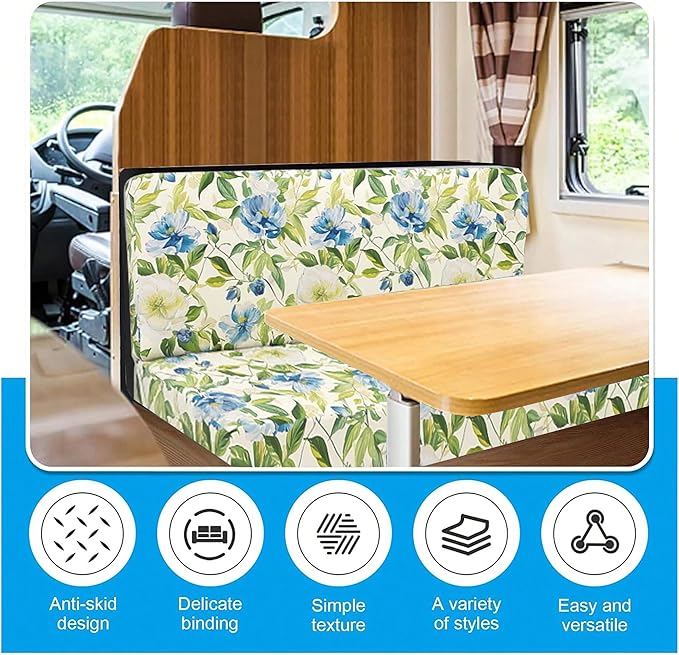 RV Dinette Cushion Covers, Stretch Table Seat Slipcovers, Replacement Washable Camper Couch Cushion Slipcovers for Bench Seats, RV Camper Car 1 Backrest Cover & 1 Bench Cover,Green