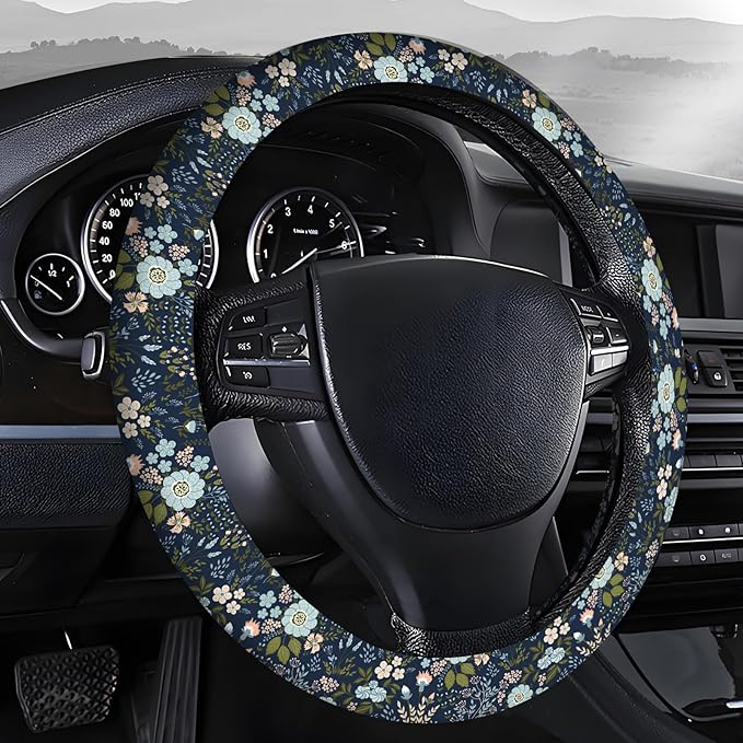 Steering Wheel Covers for Car, Truck, and SUV, Cute Non-Slip Breathable Elastic Steering Wheel, Car Accessories, Universal 15 Inch Leather Cover for Men Women Cute Colorful Floral
