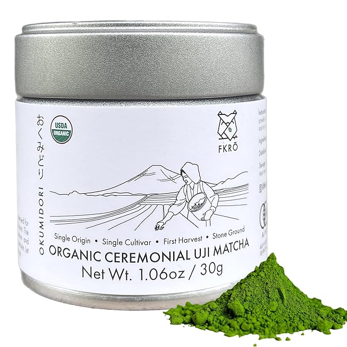 FKRO Organic Reserve Ceremonial Grade Matcha Green Tea Powder from Uji, Japan. Okumidori Single Cultivar. 1st Harvest, Single Origin, Sugar-free. Flown in Fresh from Japan Every Month (30g/1.06oz) Tin