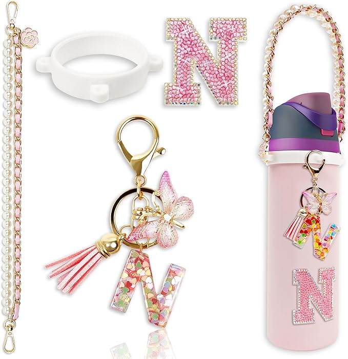 Letter Handle Strap Accessories with Cute Initial Charm Compatible with Owala Water Bottle 24oz 32oz 40oz Owala Kids