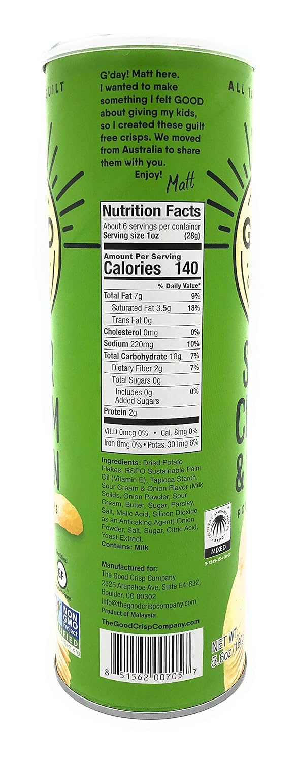 The Good Crisp Company Sour Cream & Onion Gluten-Free Potato Chips, 5.6 Ounce (Pack of 1), Non-GMO & Allergen-Friendly Snacks