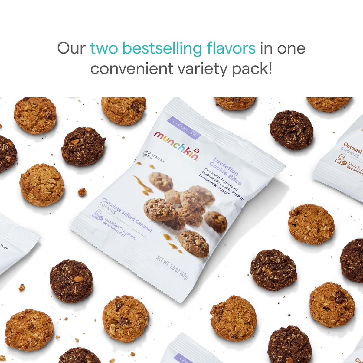 Munchkin lactation cookies help increase milk supply for nursing, breastfeeding, pumping moms, oatmeal, chocolate chip, 6 pack