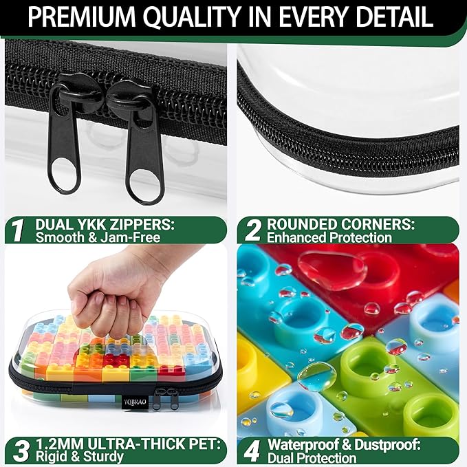YQBRAO 3-Pack Large Clear Hard Shell Zipper Case, 1.2mm Rigid Toy & Cosmetic Bags, Heavy-Duty Diaper Bag Pouch Set with YKK Zippers, Waterproof Travel & Makeup Organizer (Black)