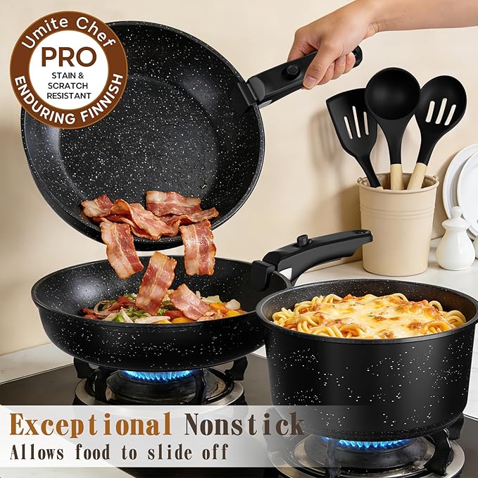 Umite Chef 21Pcs Pots and Pans Set Non Stick, Nonstick Ceramic Cookware Sets Detachable Handle, Non Toxic Healthy Induction Cookware, Kitchen Cooking Set, with Frying Pans Set, Dishwasher/Oven Safe