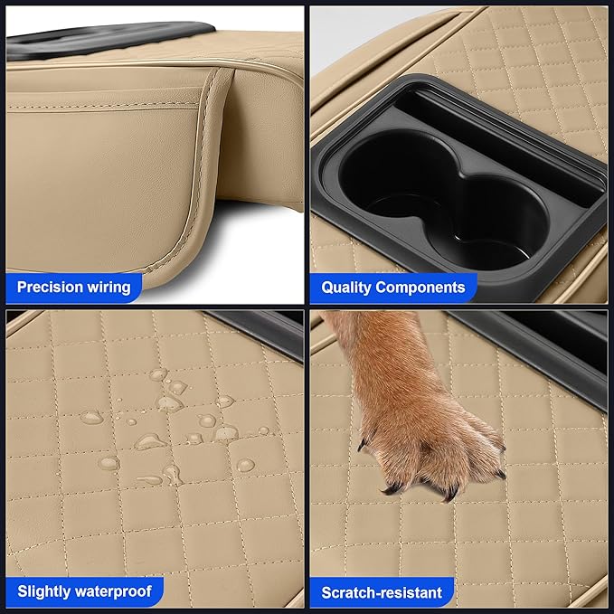 Center Console Cover Leather Armrest Cover Fit for Infiniti G37 2008-2009 Middle Console Cushion with Storage Box&Cup Holder & Phone Slot(Beige)