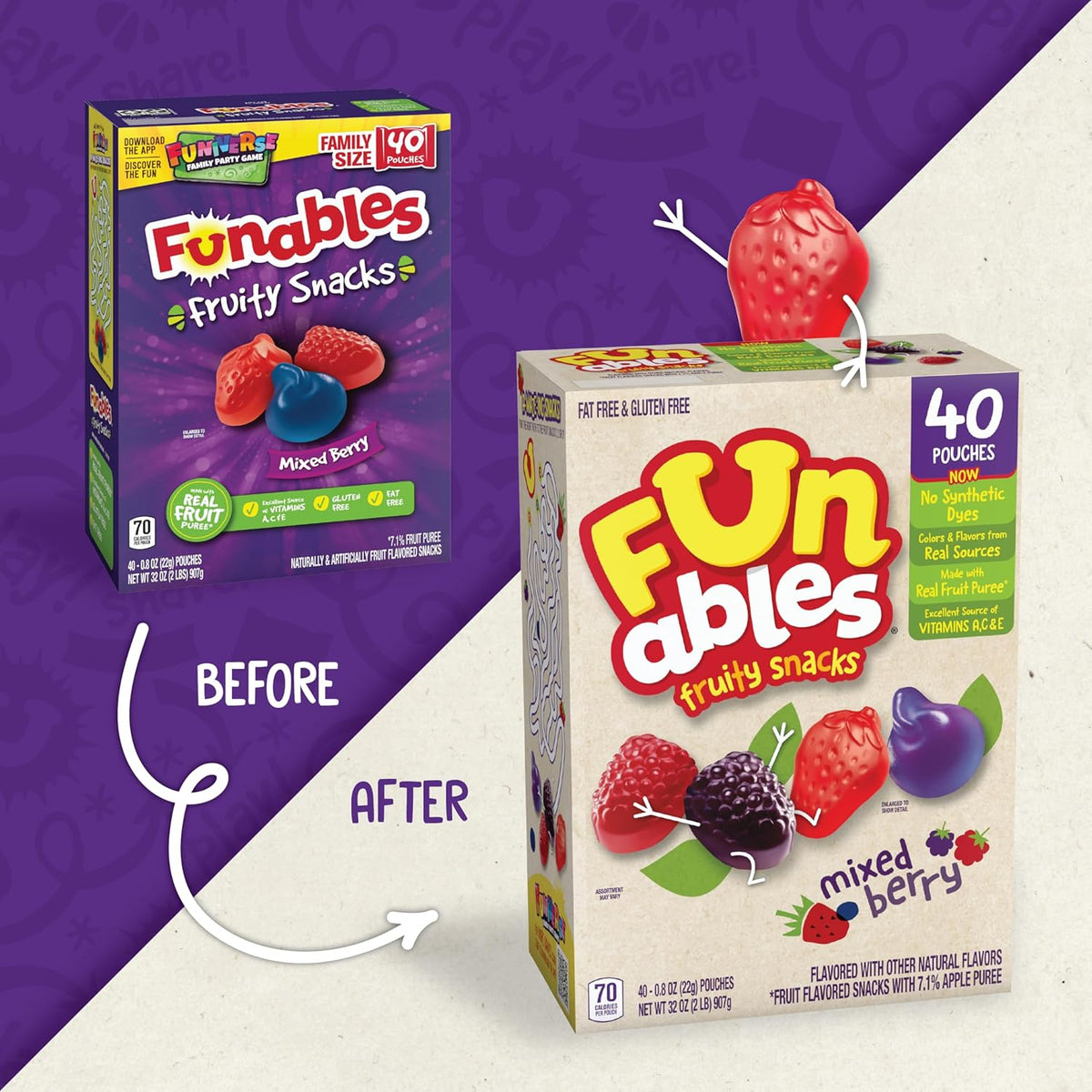 Funables Fruity Snacks, Mixed Berry Flavored Snacks, 32 oz 40 ct