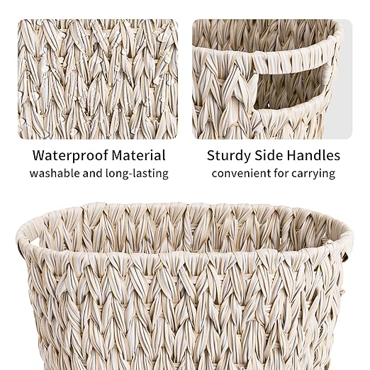 GRANNY SAYS Wicker Trash Can, Waterproof Bathroom Trash Can, Wicker Waste Basket for Bathroom, Decorative Boho Waste Basket for Bedroom, Office, 15 Liters/4 Gallons