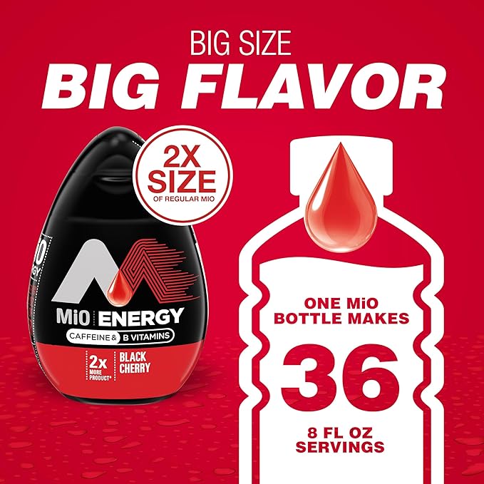 MiO Energy Black Cherry Liquid Water Enhancer Drink Mix, 2x More, 3.24 Fl Oz Bottle, As Seen on TikTok (Pack of 3)