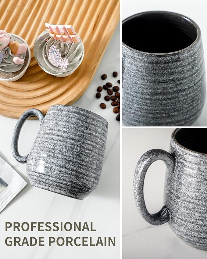 Hasense Large Coffee Cups Ceramic Set of 2, Porcealin 20 oz Coffee Mugs as Friend Gifts, Modern Coffee Mug with Big Handle for Latte Coffee Tea Soup as Friend Gifts, Dishwasher and Microwave Safe,Grey