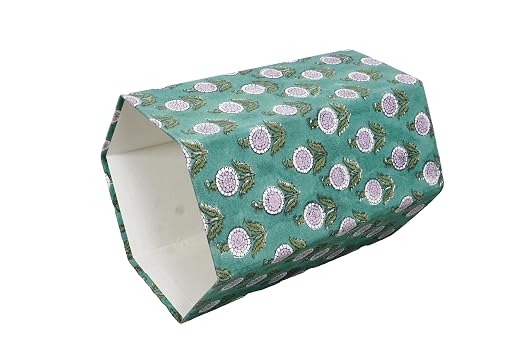 Generic 3.3 Gallon Cotton Hand Block Printed Paper Waste Basket |Small Decorative Trash Can for Housewarming Gifts in Living Room, Bedroom, Bathroom | Eco-Friendly, Plastic-Free (1, GREEN)