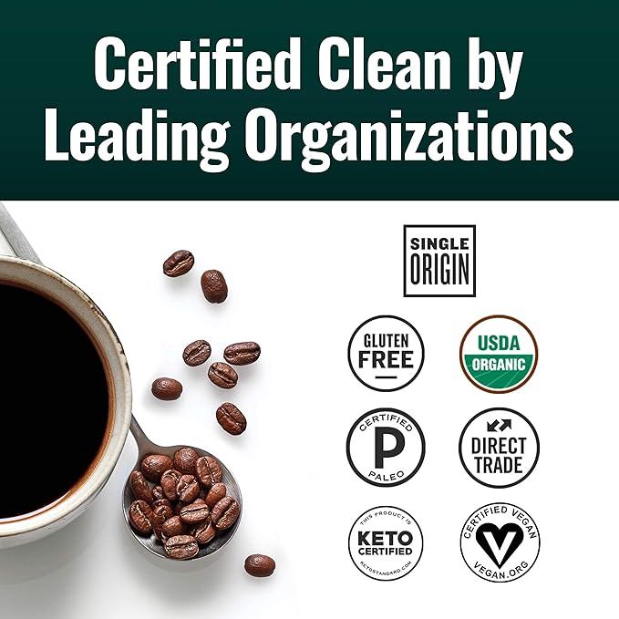 Natural Force - Organic Clean Coffee Dark, Mold & Mycotoxin Free, Lab Tested for Toxins & Purity, Low Acidity, Incredible Taste & Aroma, Founder's Select Whole Bean Dark Roast, 12 oz