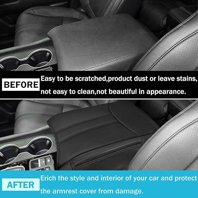 SENSHINE Armrest Cover for Honda Pilot Accessories 2023 2024 2025 2026 Center Console Cover Anti-Scratch Leather Armrest Protector Middle Console Pad with Side Pockets for Honda Pilot (Black Stitch)