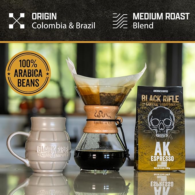 Black Rifle Coffee Company, AK-47 Espresso,100% Arabica Coffee,Colombian Supremo Roasted Dark, Whole Bean 12 oz Bag