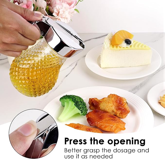 8.45 Oz Syrup Dispenser, Oil Dispenser Bottle with Non-Slip Handle, Reusable Syrup Bottle for Kitchen, No-Drip Pourers for Maple Syrup, Honey, Sirop (Transparent)