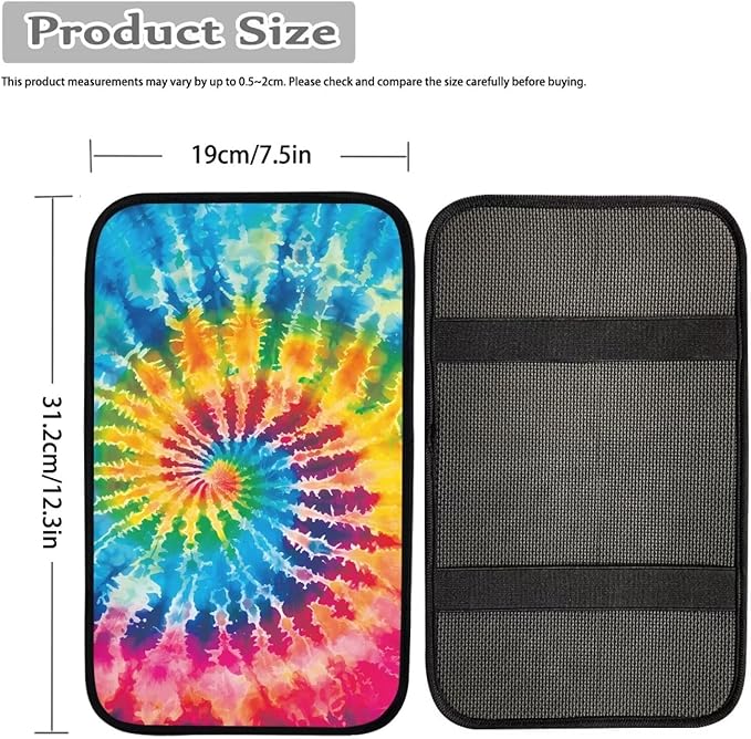 Mintutlipy Colorful Tie-Dye Automotive Center Console Cover Car Storage Box Mat Soft Breathable Car Armrest Cushion Protector