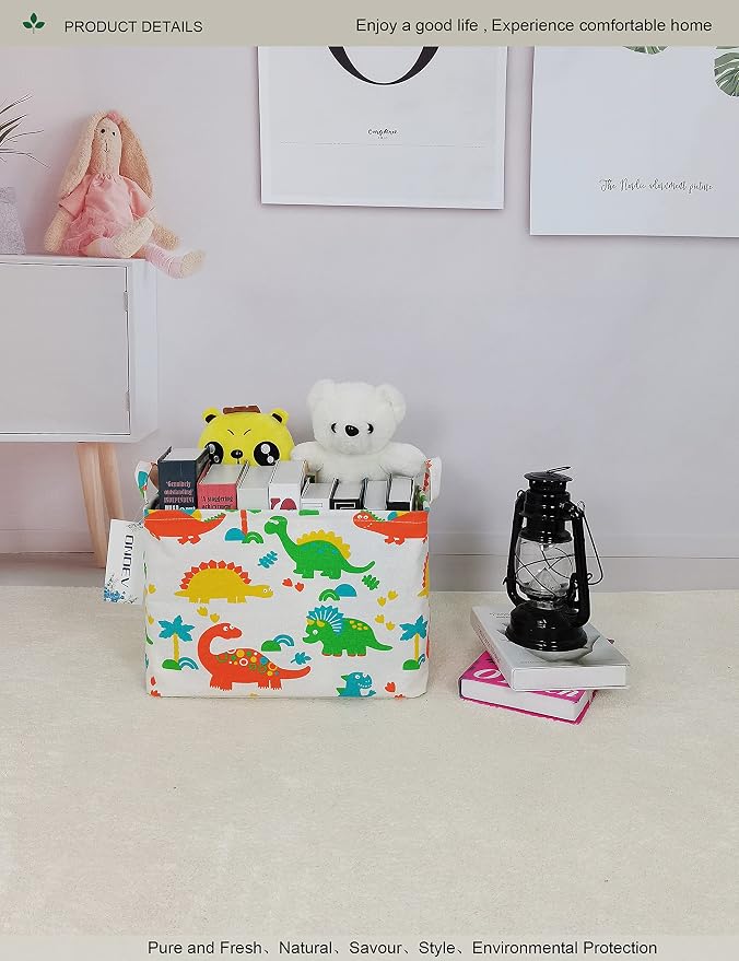 Rectangular Folding Laundry Basket, waterproof Canvas Basket,gift basket,Suitable for children's room,Office,Clothes,Toys Storage（Dinosaur Paradise）
