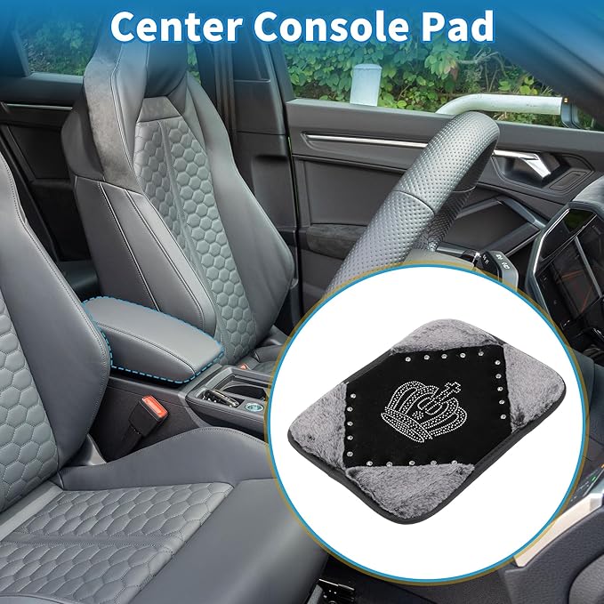 Car Armrest Cushion Pad Non-slip 12.20"x9.06" Seat Box Cover Protector Flannel Gray,Black Center Console Lid