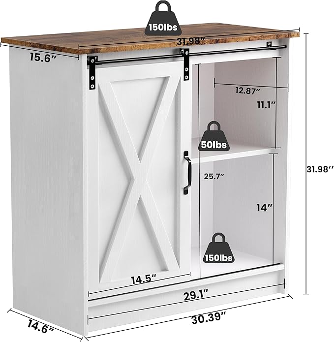 Farmhouse Coffee Bar Cabinet, Coffee Bar Table with Sliding Barn Door, Suitable for Kitchen, Dining Room and Living Room