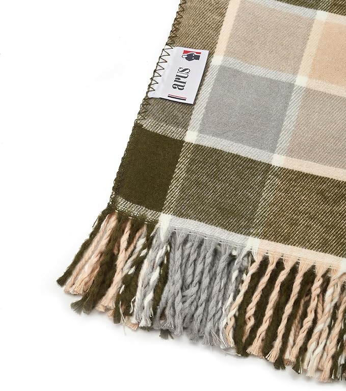 Arus Acrylic Highlands Collection Queen Size Tartan Plaid Design Throw Blanket Green Plaid, 60x80 inches
