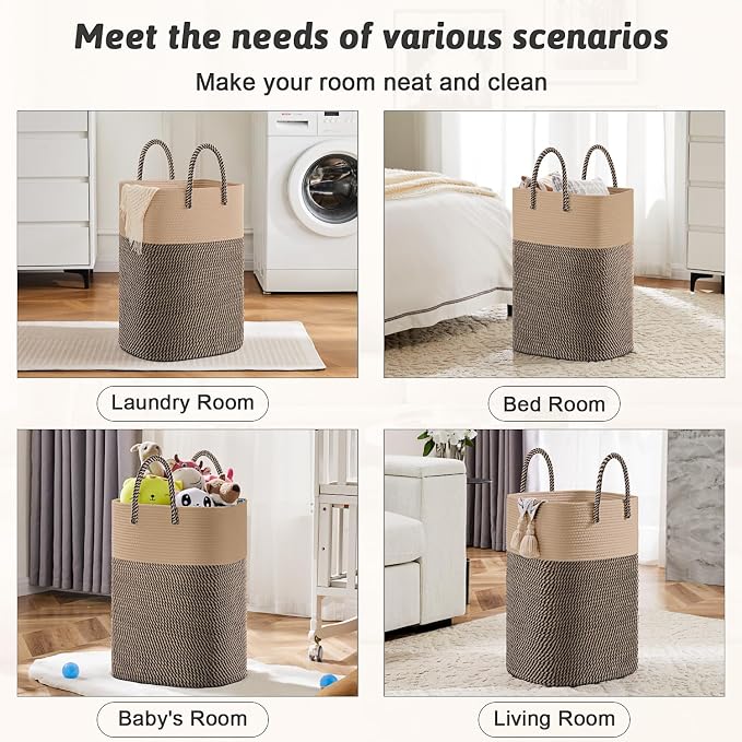 Artfeel Laundry Basket,Woven Cotton Rope Laundry Hamper,80L Versatile Storage for Dirty Clothes,Baby Toys,and Blankets in Bathroom, Nursery,and Living Room