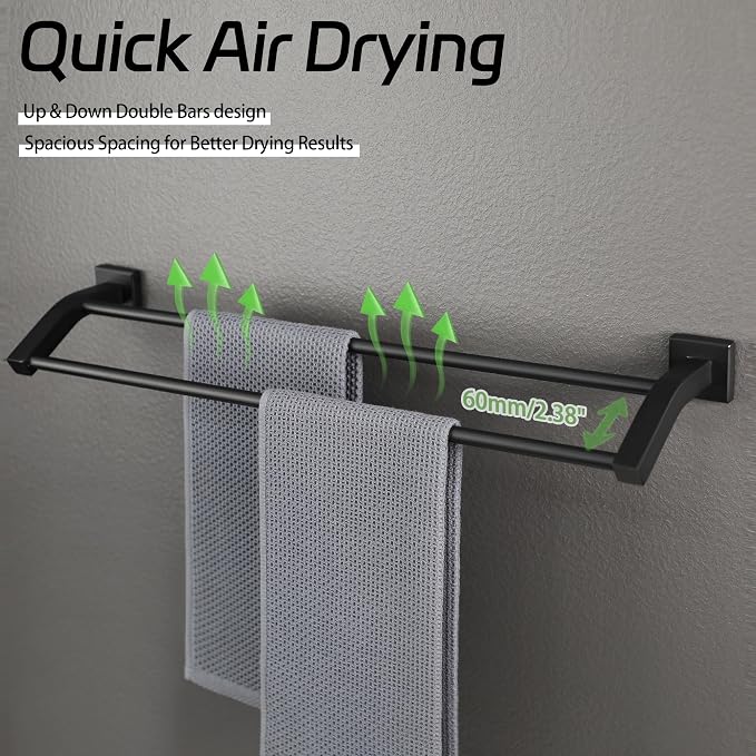 Alise Double Towel Bar, 28 Inch Towel Rack for Bathroom Wall Mounted, SUS304 Stainless Steel Bathroom Towel Holder Joining Process Towel Rail for Bathroom,Matte Black