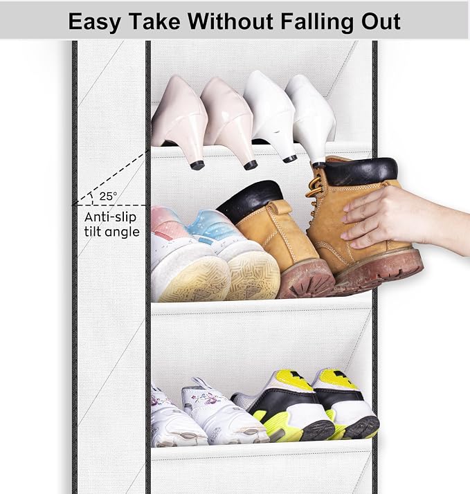 SLEEPING LAMB Shoe Rack for Door, Kids Door Shoe Organizer for Closet hanger, Narrow Hanging Sneaker Storage with Large Deep Pockets for Toddler, Girl, Baby Room Decor, White