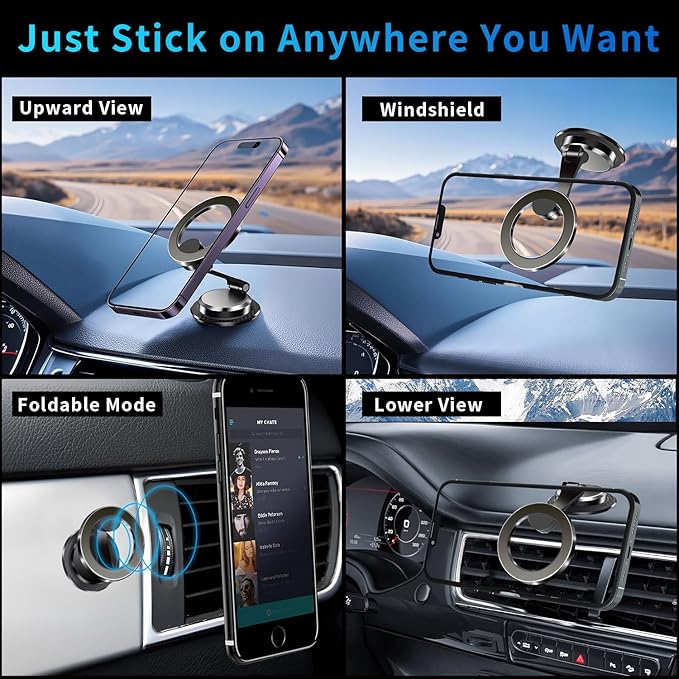 Magnetic Car Phone Holder for Magsafe [2800gf Strong Magnetic], 360° Adjustable Magnetic Phone Holder for Car Dashboard, Phone Car Mount for iPhone17 Pro/Air/Max 16 15 14 13 12 (Black)