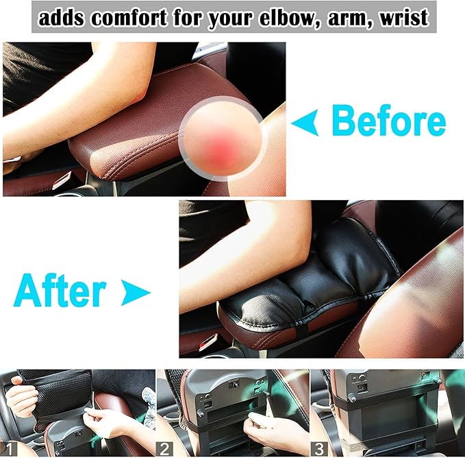 Armrest Cover for Car, PU Leather Auto Center Console Cover, Car Armrest Pad Cushion Seat Box Cover Protector, Universal Fit, Auto Car Interior Accessories for Women Men (Black-A)